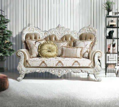 78" Brown And White Loveseat and Toss Pillows - FurniFindUSA