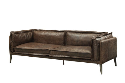 71" Chocolate And Silver Top Grain Leather Loveseat HomeRoots