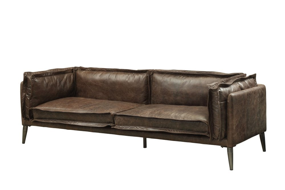 71" Chocolate And Silver Top Grain Leather Loveseat HomeRoots