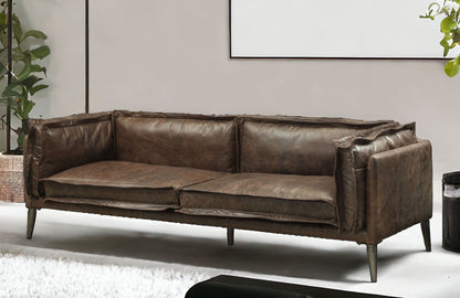 71" Chocolate And Silver Top Grain Leather Loveseat