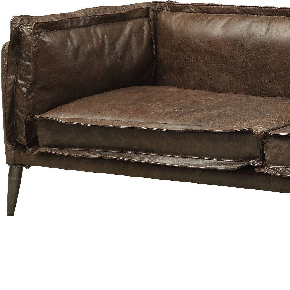 71" Chocolate And Silver Top Grain Leather Loveseat HomeRoots