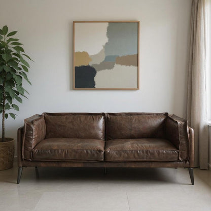 71" Chocolate And Silver Top Grain Leather Loveseat HomeRoots