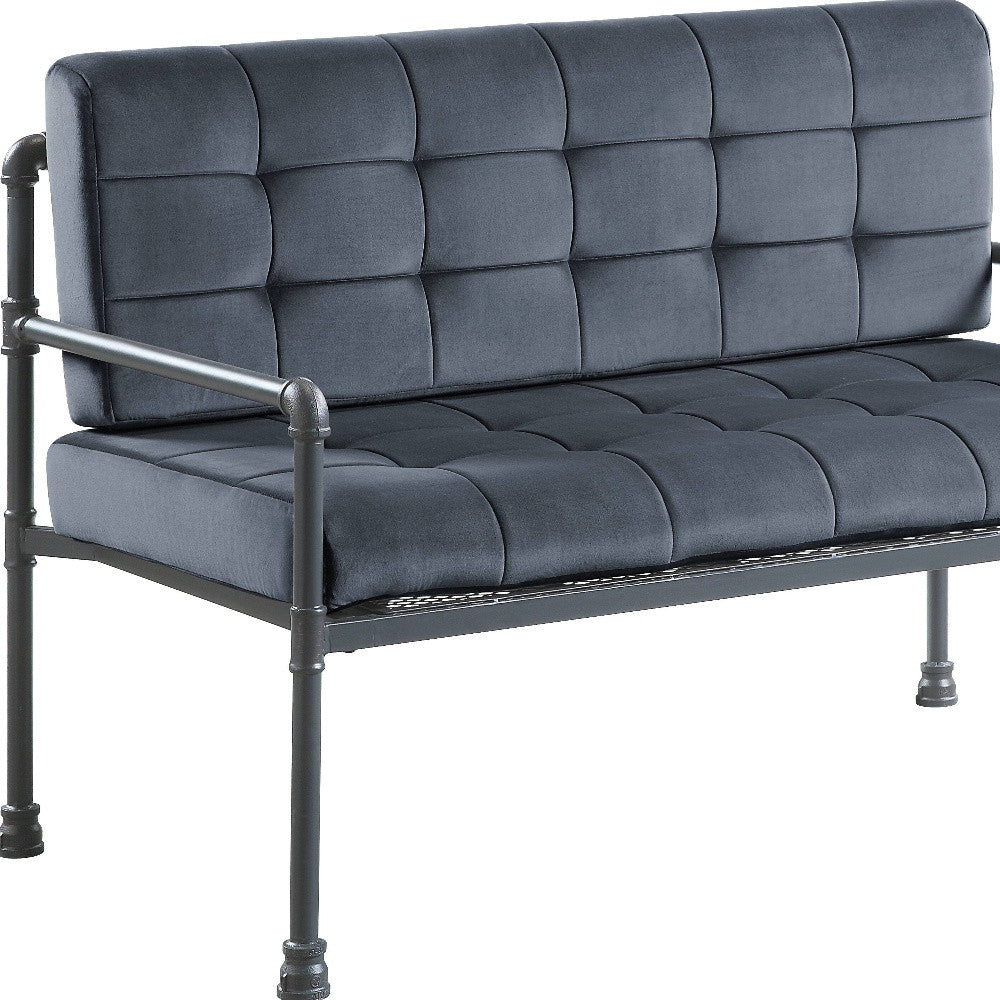 51" Gray Tufted Velvet And Gray Love Seat