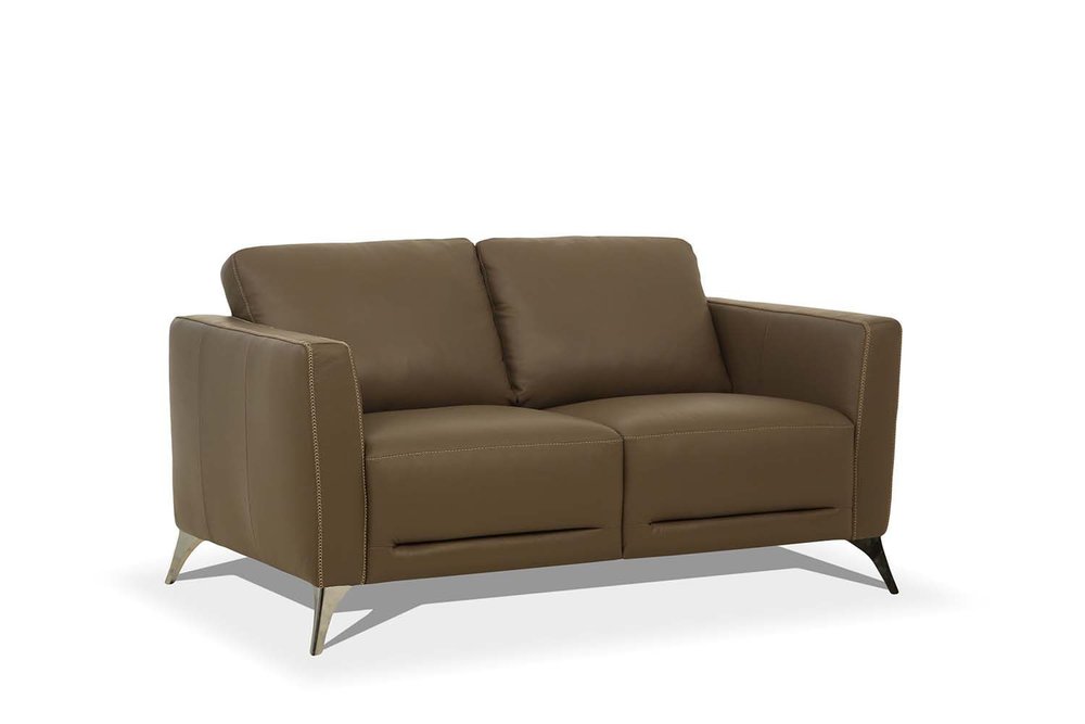 59" Brown And Silver Leather Loveseat HomeRoots