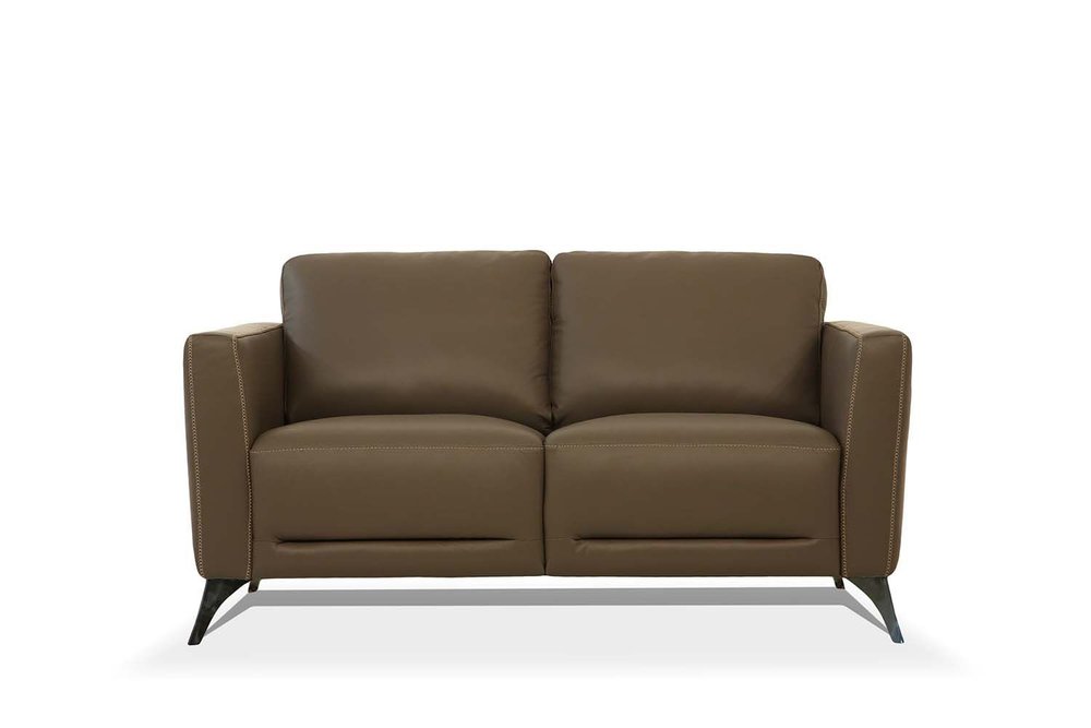 59" Brown And Silver Leather Loveseat HomeRoots