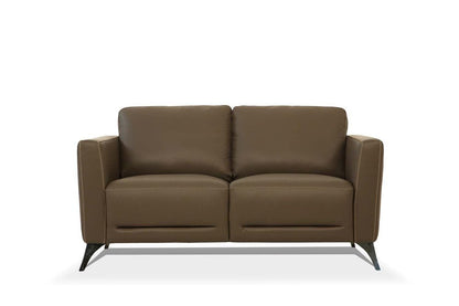 59" Brown And Silver Leather Loveseat HomeRoots