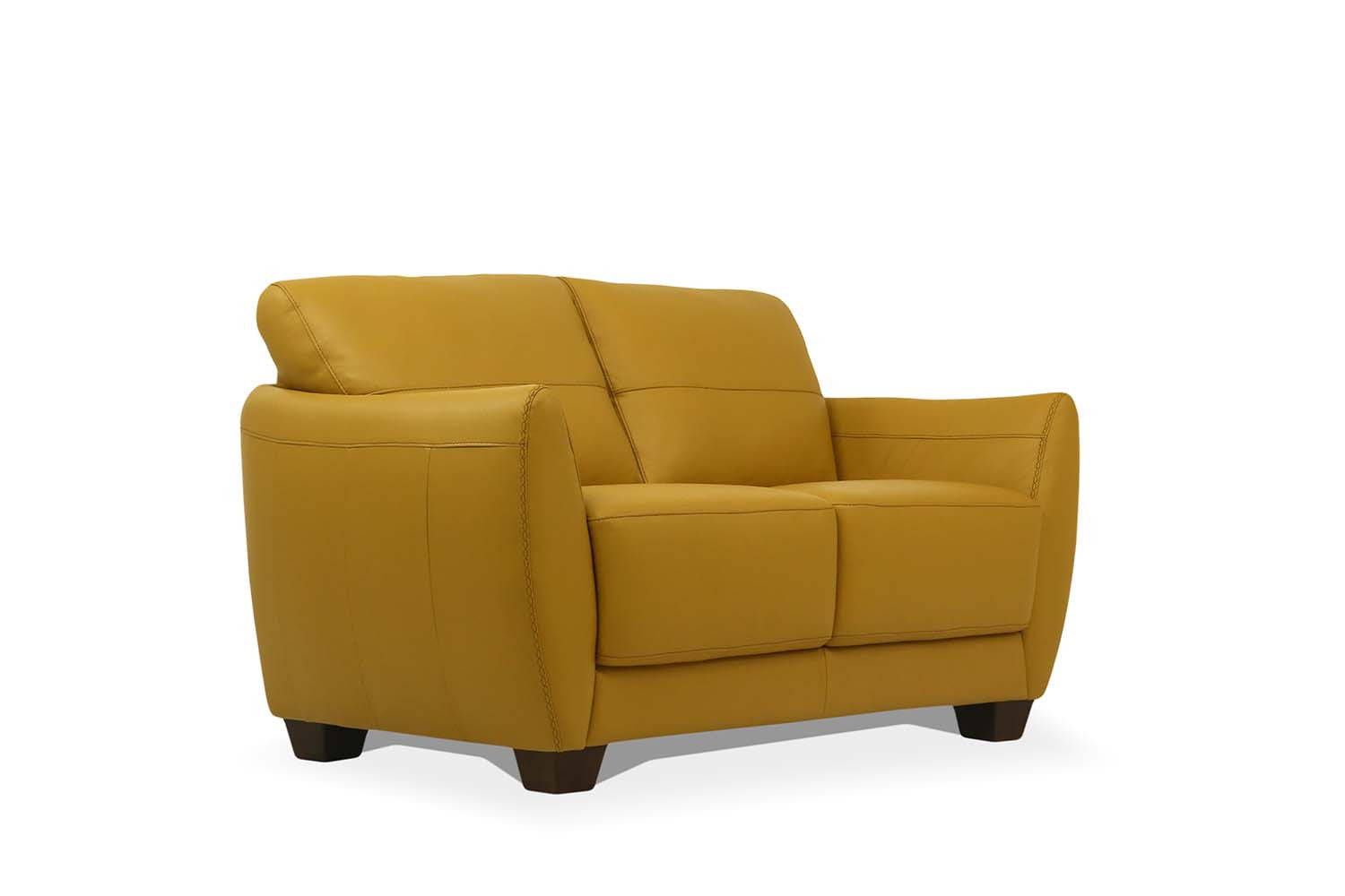 57" Mustard Leather And Black Love Seat - FurniFindUSA