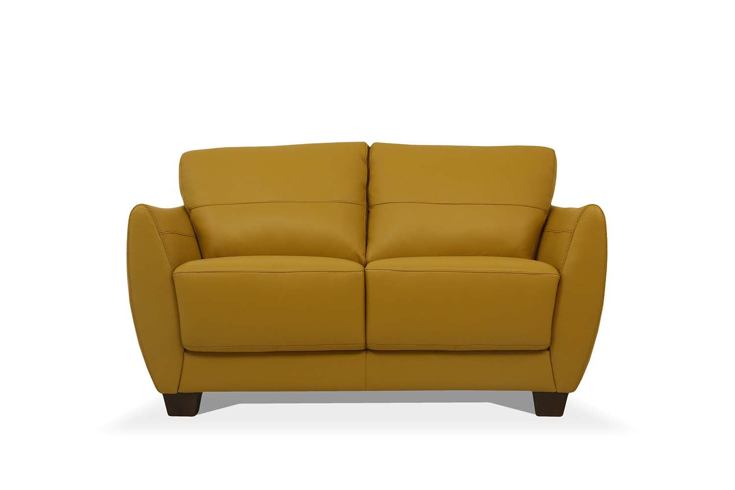 57" Mustard Leather And Black Love Seat - FurniFindUSA