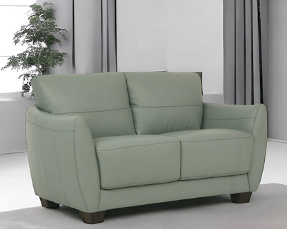 57" Green Blue And Espresso Leather Loveseat