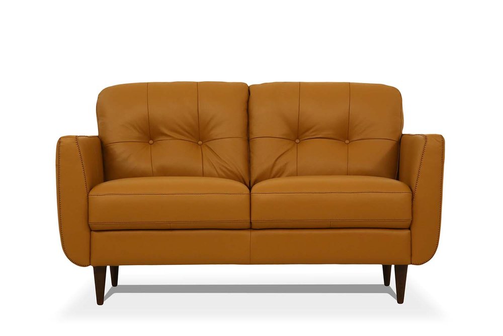 59" Camel And Brown Leather Loveseat HomeRoots