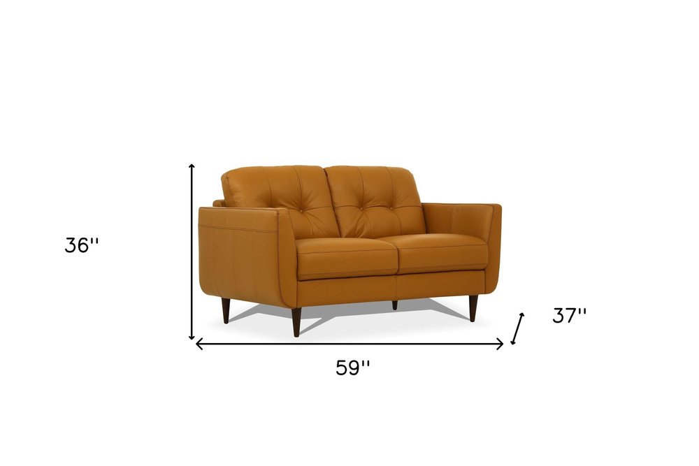 59" Camel And Brown Leather Loveseat HomeRoots