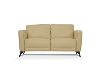 59" Cream And Silver Leather Loveseat HomeRoots