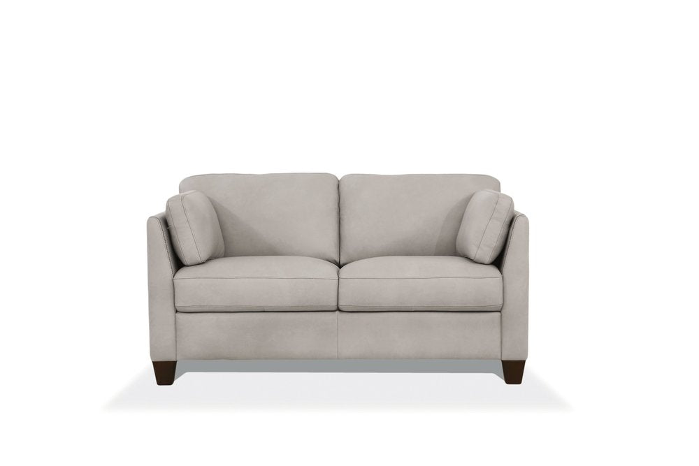 59" Off White And Brown Leather Loveseat HomeRoots