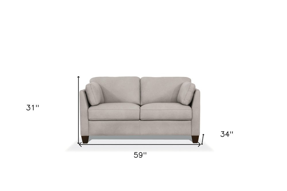 59" Off White And Brown Leather Loveseat HomeRoots