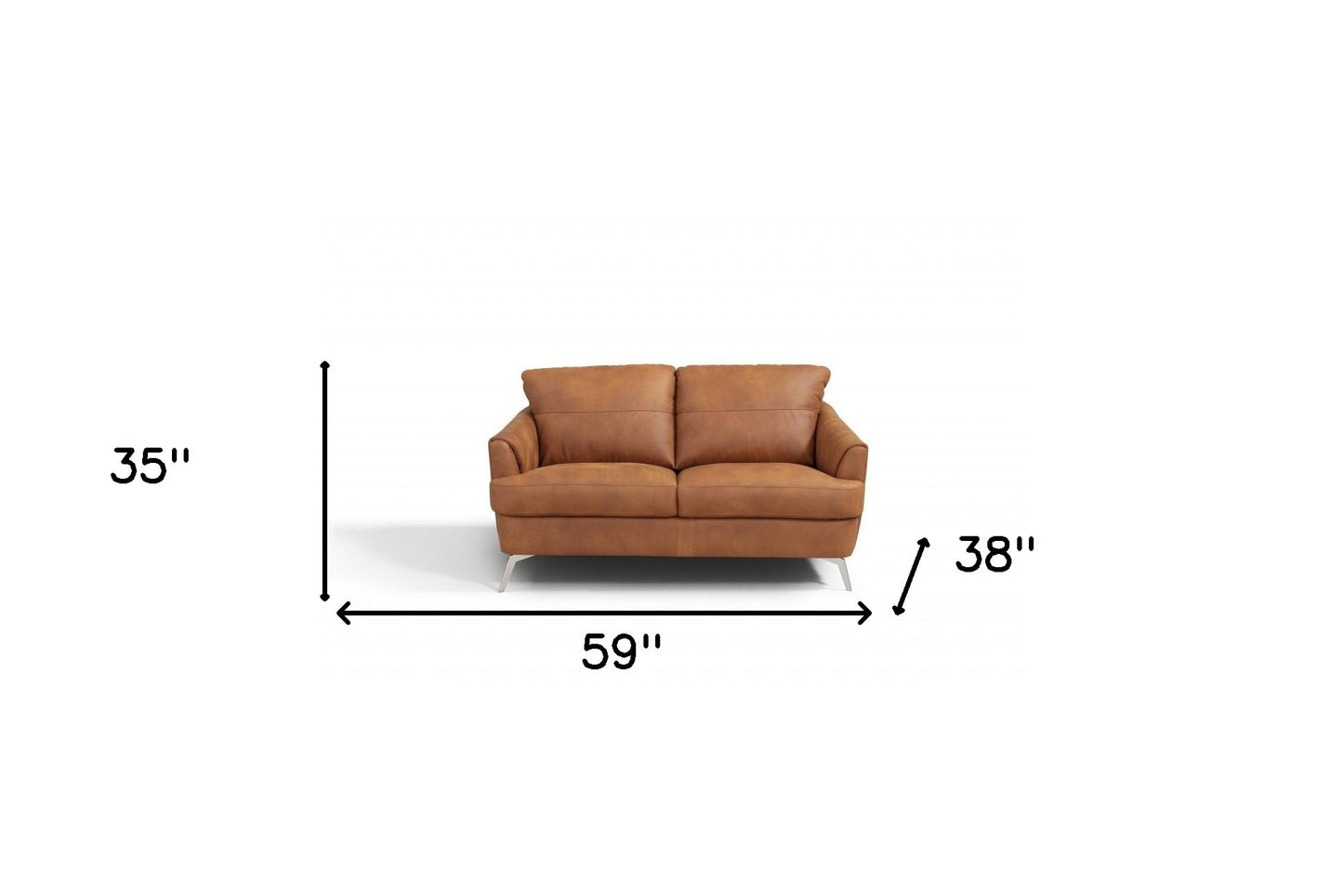 59" Camel Leather And Black Love Seat - FurniFindUSA