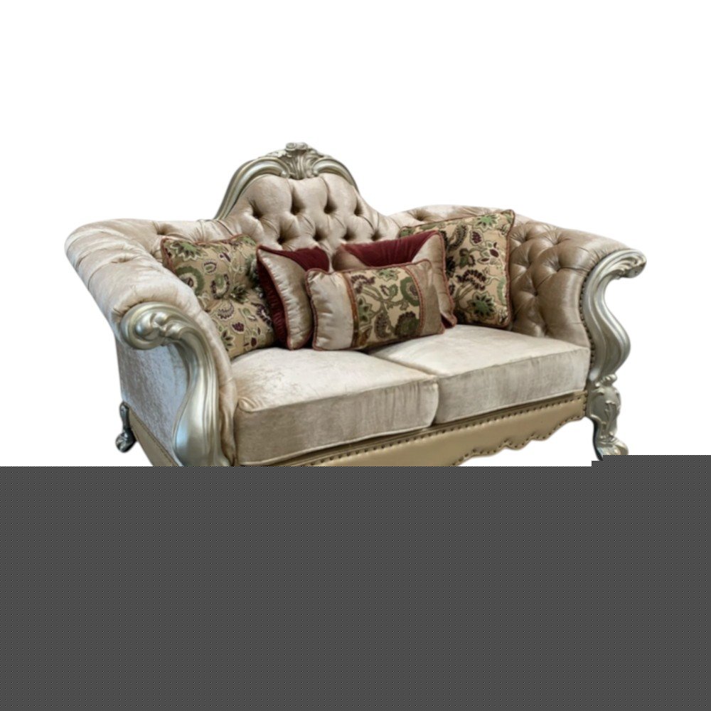 73" Bone Velvet Loveseat and Toss Pillows HomeRoots