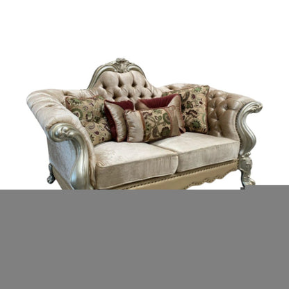 73" Bone Velvet Loveseat and Toss Pillows HomeRoots