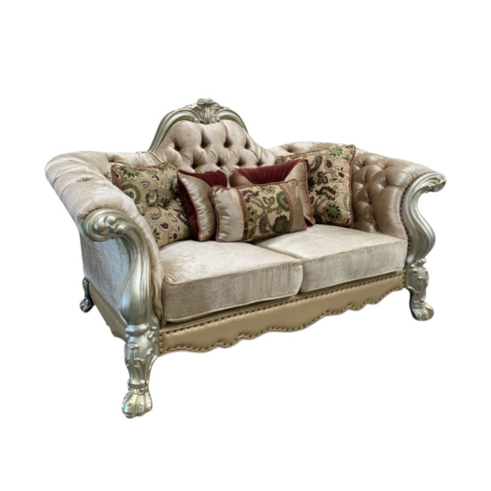 73" Bone Velvet Loveseat and Toss Pillows HomeRoots