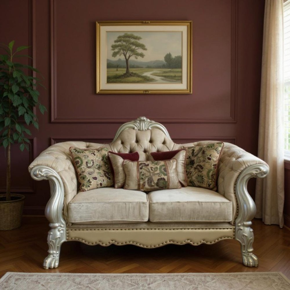 73" Bone Velvet Loveseat and Toss Pillows HomeRoots