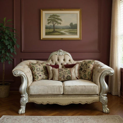 73" Bone Velvet Loveseat and Toss Pillows HomeRoots