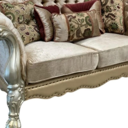 73" Bone Velvet Loveseat and Toss Pillows HomeRoots