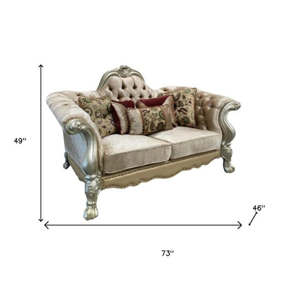 73" Bone Velvet Loveseat and Toss Pillows HomeRoots