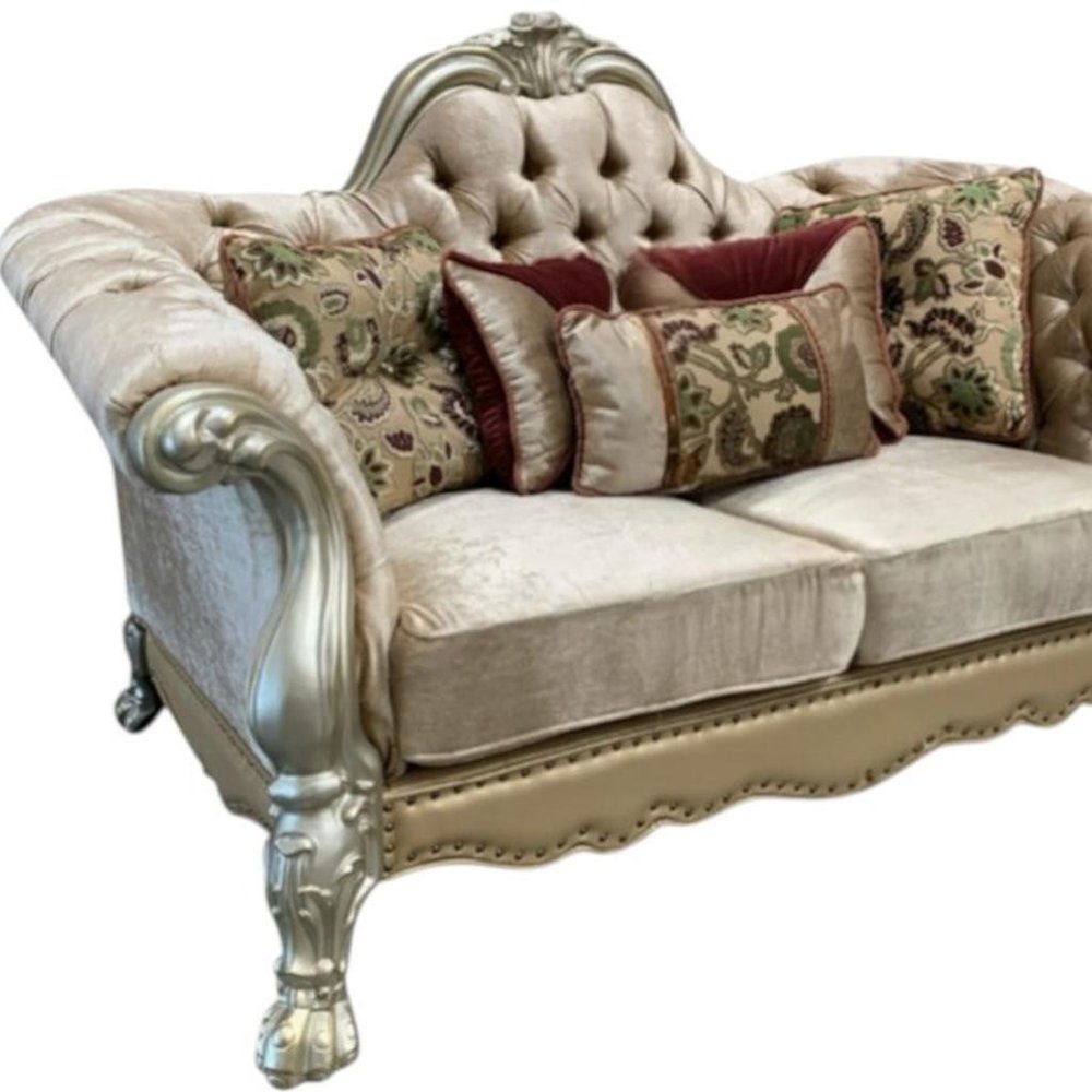 73" Bone Velvet Loveseat and Toss Pillows HomeRoots