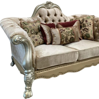 73" Bone Velvet Loveseat and Toss Pillows HomeRoots