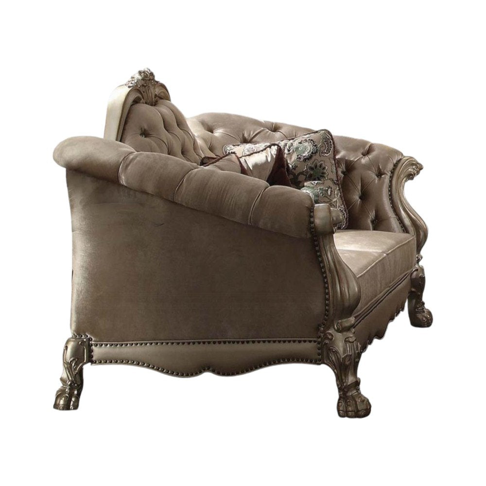 73" Bone Velvet Loveseat and Toss Pillows HomeRoots