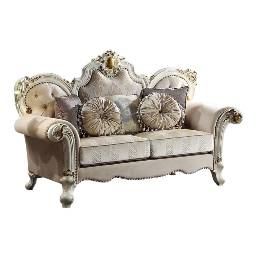 70" Gold And Pearl Velvet Loveseat and Toss Pillows HomeRoots