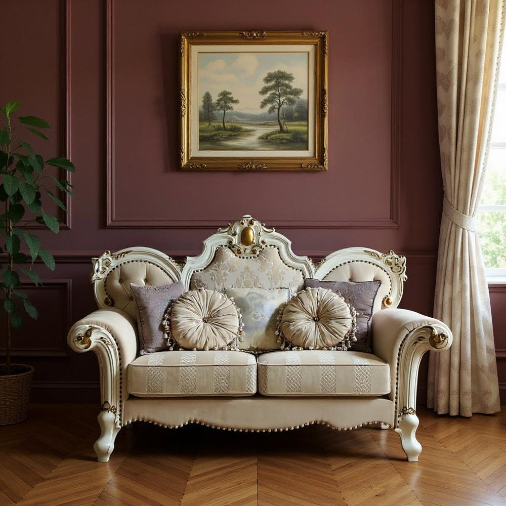 70" Gold And Pearl Velvet Loveseat and Toss Pillows HomeRoots