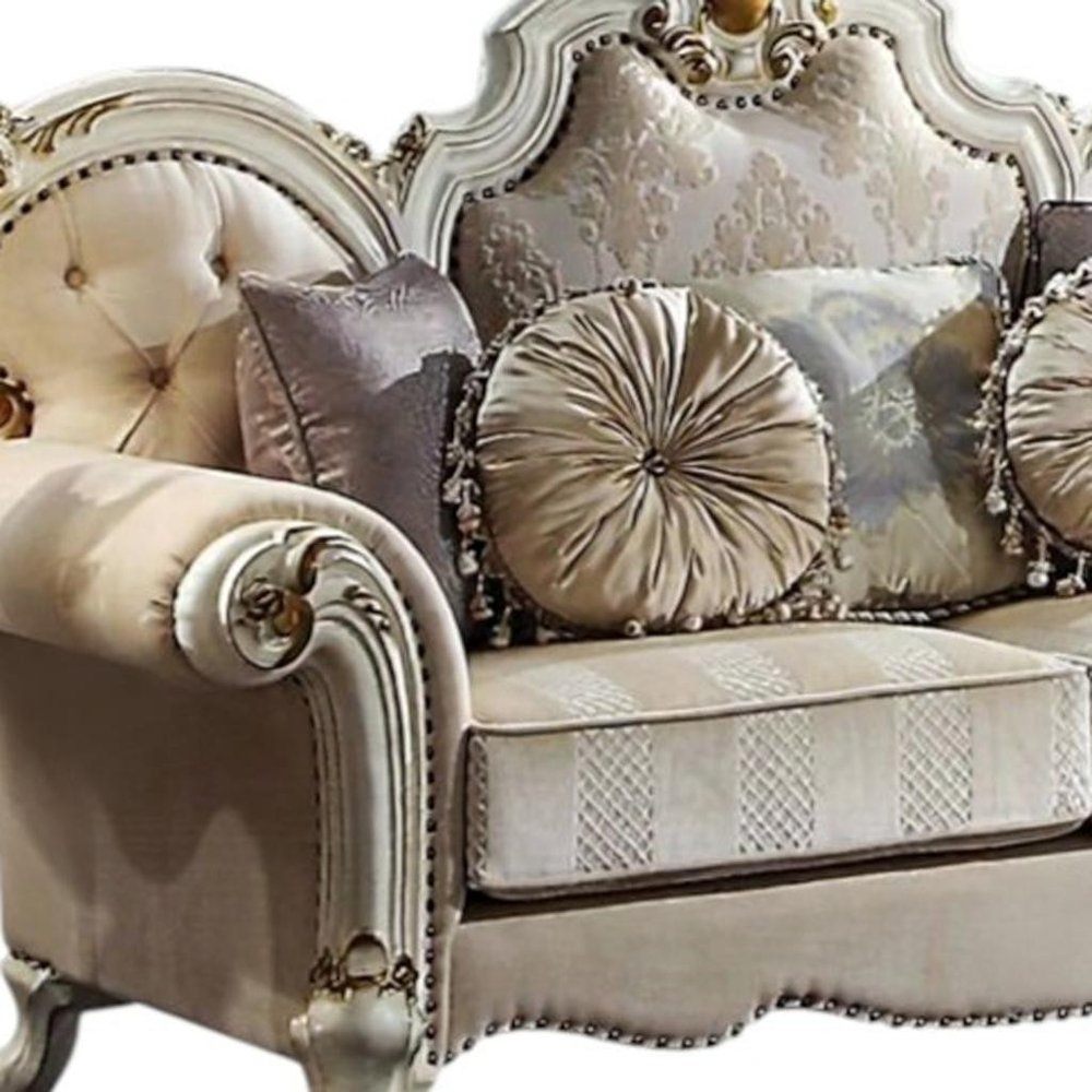 70" Gold And Pearl Velvet Loveseat and Toss Pillows HomeRoots