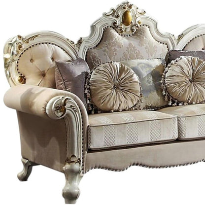 70" Gold And Pearl Velvet Loveseat and Toss Pillows HomeRoots