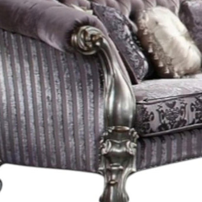 76" Purple And Platinum Velvet Loveseat and Toss Pillows HomeRoots
