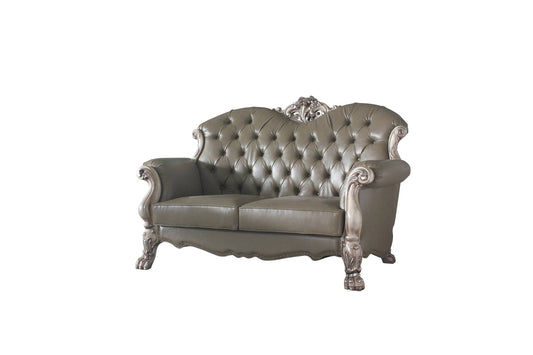 71" Bone Faux Leather Loveseat and Toss Pillows