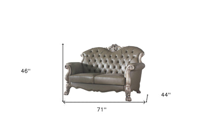 71" Bone Faux Leather Loveseat and Toss Pillows