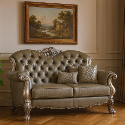 71" Bone Faux Leather Loveseat and Toss Pillows HomeRoots