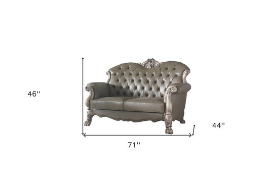 71" Bone Faux Leather Loveseat and Toss Pillows HomeRoots