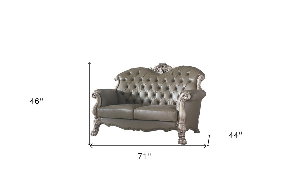 71" Bone Faux Leather Loveseat and Toss Pillows HomeRoots