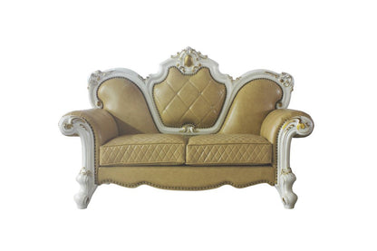 70" Golden Yellow And Pearl Faux Leather Loveseat and Toss Pillows HomeRoots