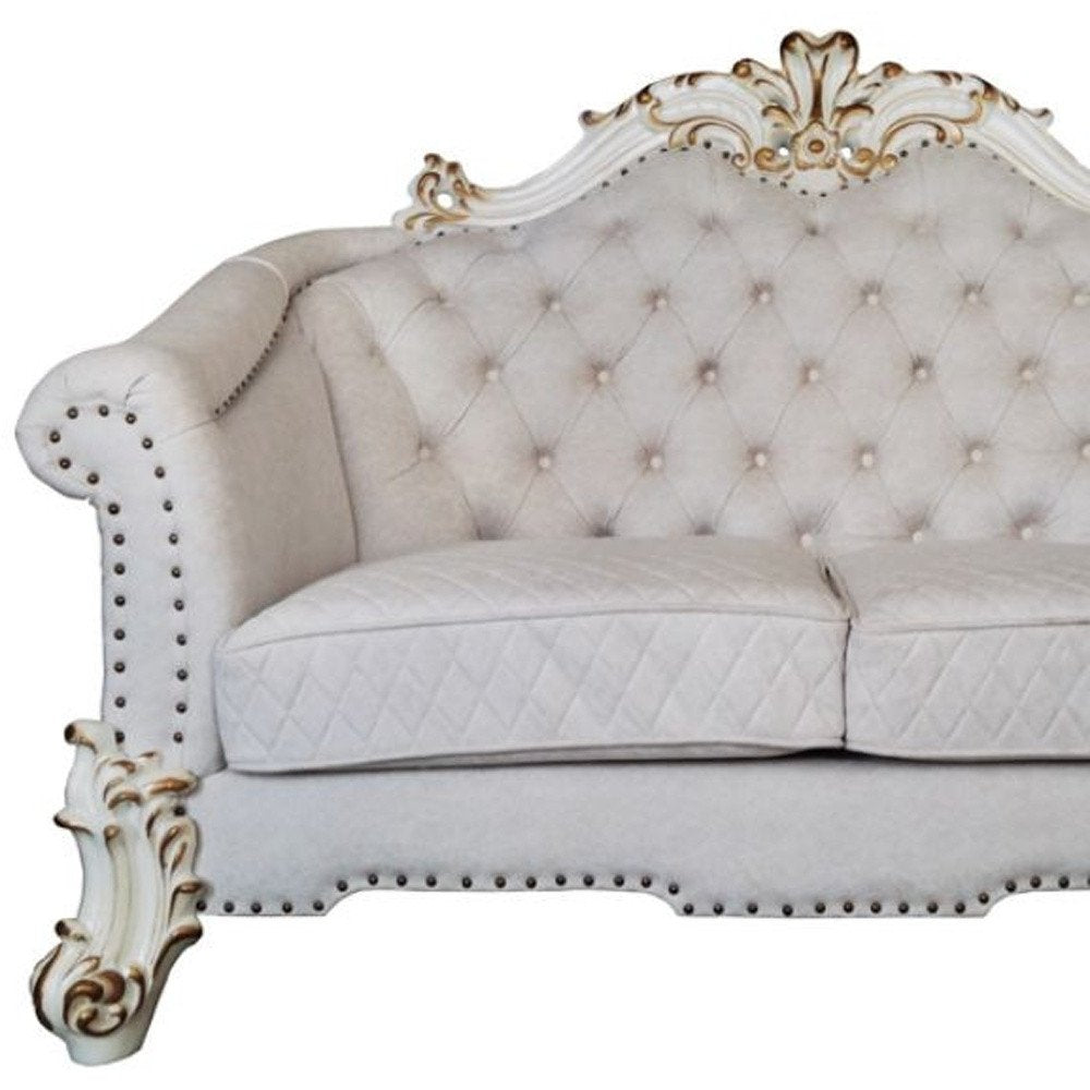 66" Two Tone Ivory And Pearl Velvet Loveseat and Toss Pillows HomeRoots