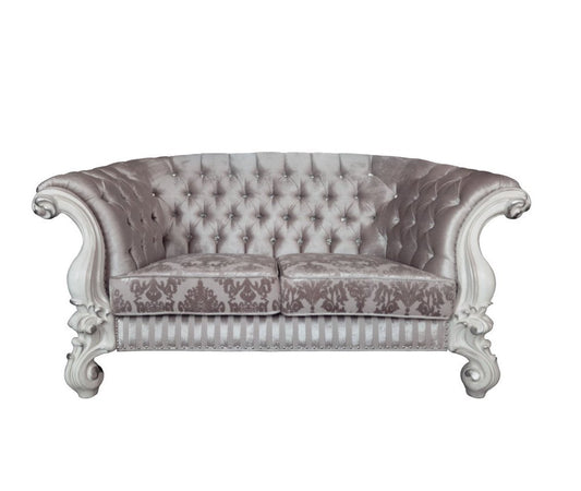 76" Ivory And Off White Velvet Loveseat and Toss Pillows HomeRoots