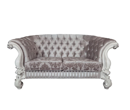 76" Ivory And Off White Velvet Loveseat and Toss Pillows HomeRoots