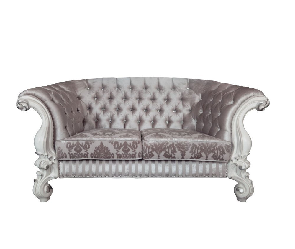 76" Ivory And Off White Velvet Loveseat and Toss Pillows HomeRoots
