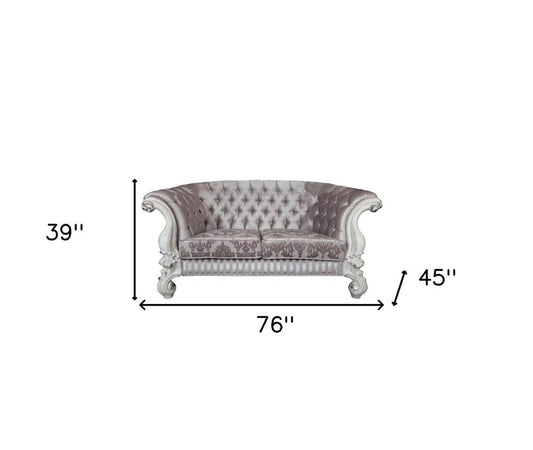 76" Ivory And Off White Velvet Loveseat and Toss Pillows HomeRoots
