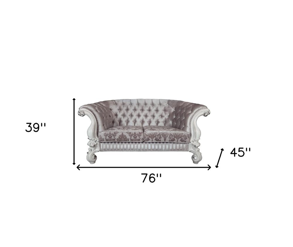 76" Ivory And Off White Velvet Loveseat and Toss Pillows HomeRoots