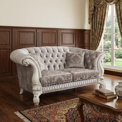 76" Ivory And Off White Velvet Loveseat and Toss Pillows HomeRoots