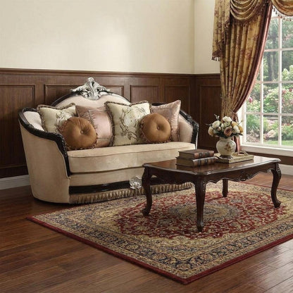 75" Tan Velvet Curved Loveseat and Toss Pillows HomeRoots