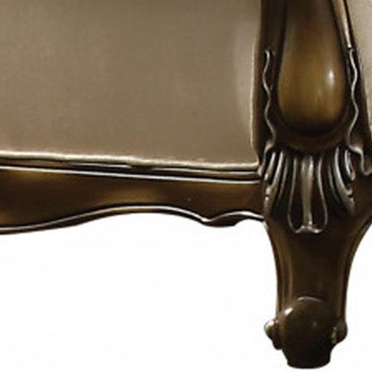 74" Tan And Brown Velvet Damask Curved Loveseat and Toss Pillows HomeRoots