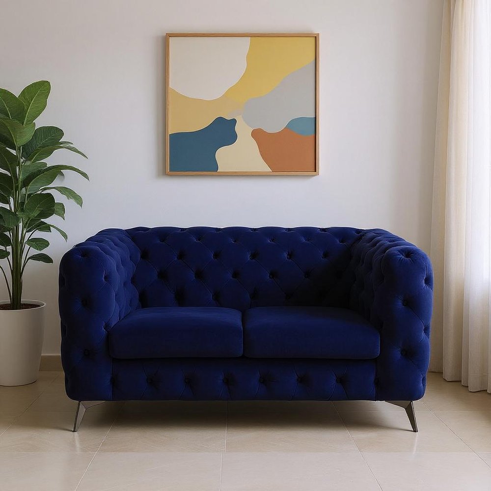 72" Blue And Silver Velvet Loveseat HomeRoots